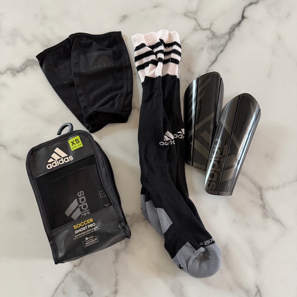 adidas Black & White Soccer Shin Guard and Crew Sock Set